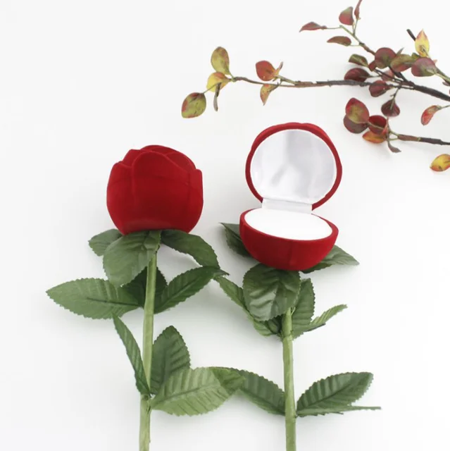 Velvet Rose Flower Ring Case