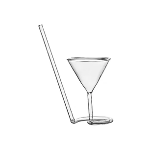 Cocktail Glass with Built-in Spiral Straw