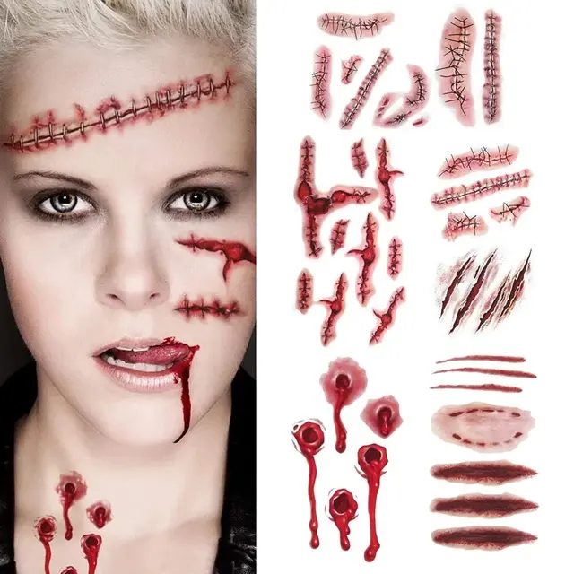 Halloween Realistic 3D Scar Waterproof Temporary Tattoo Stickers