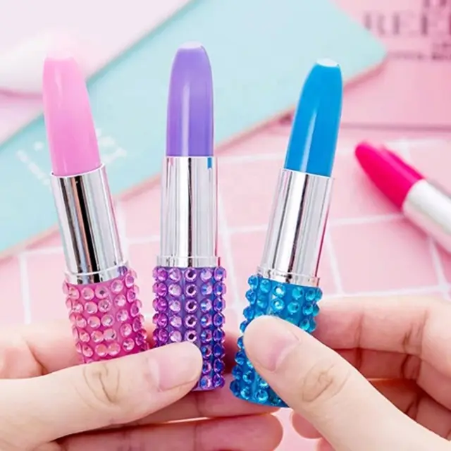 Rhinestone Lipstick Shaped Ballpoint Pen 6pcs