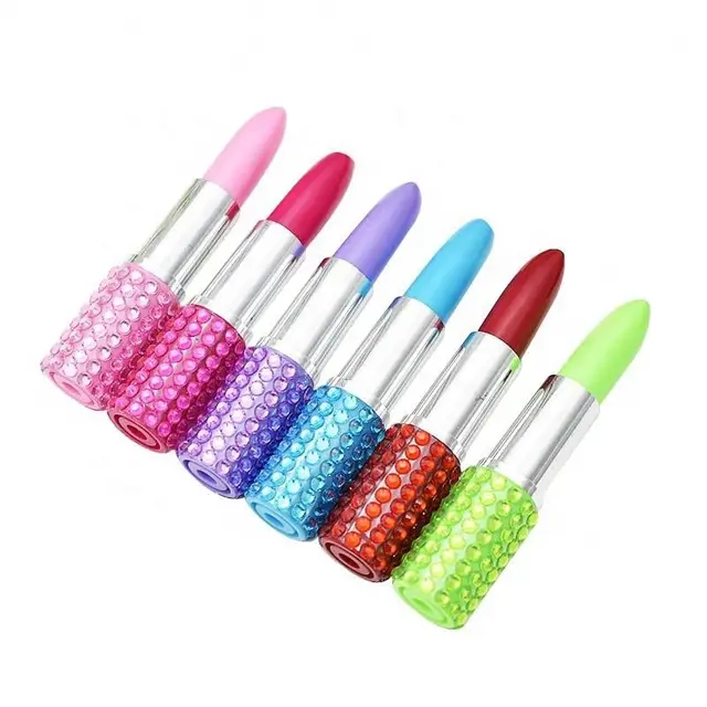 Rhinestone Lipstick Shaped Ballpoint Pen 6pcs