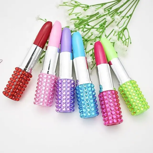 Rhinestone Lipstick Shaped Ballpoint Pen 6pcs