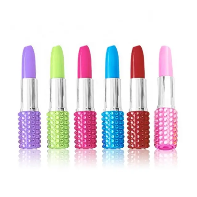 Rhinestone Lipstick Shaped Ballpoint Pen 6pcs