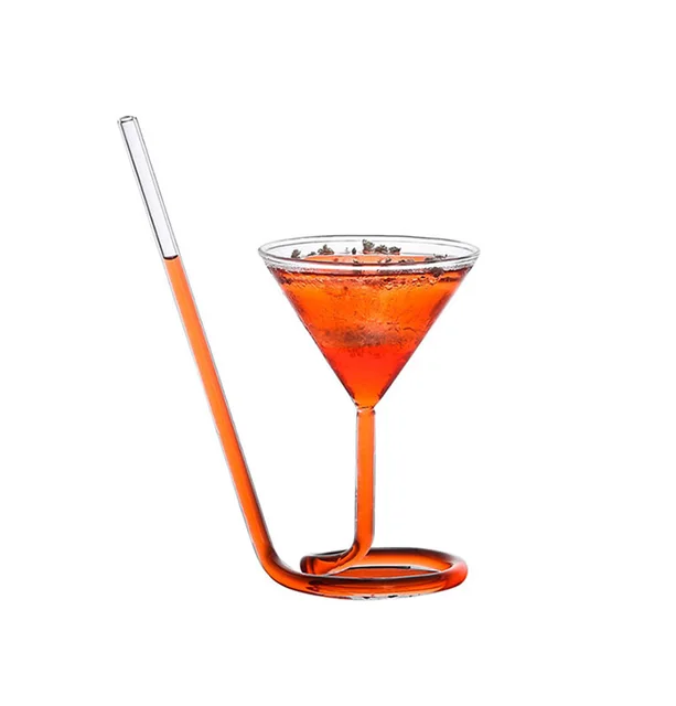 Cocktail Glass with Built-in Spiral Straw