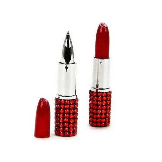 Rhinestone Lipstick Shaped Ballpoint Pen 6pcs