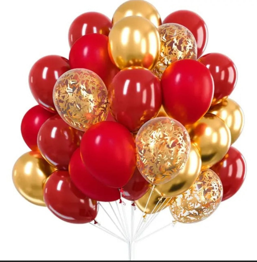 Red and Gold Print Balloon set