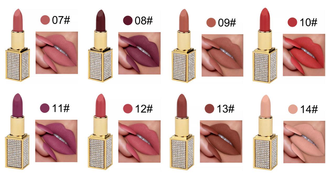 Gold Rhinestones Organic Velvet Matte Lipstick